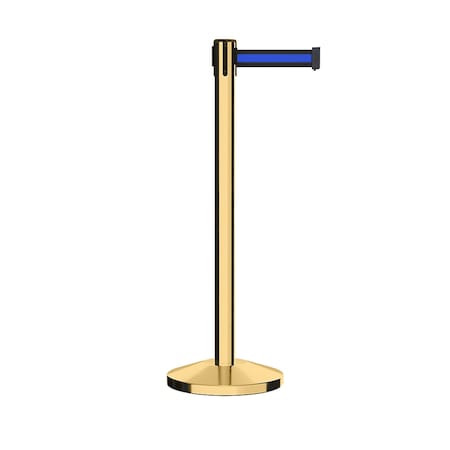 Montour Line Stanchion Belt Barrier Pol.Brass Post 13ft. Bk/Bl Belt ES400-PB-BBH-130